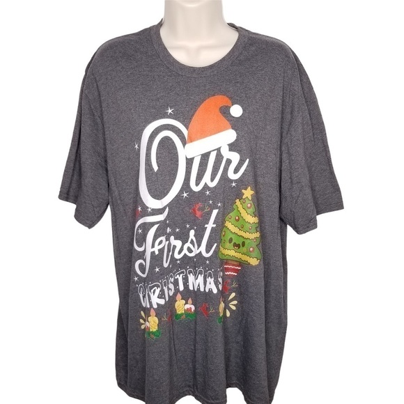 Our First Christmas Gray Short Sleeve Graphic T-Shirt Size XL - Picture 1 of 5